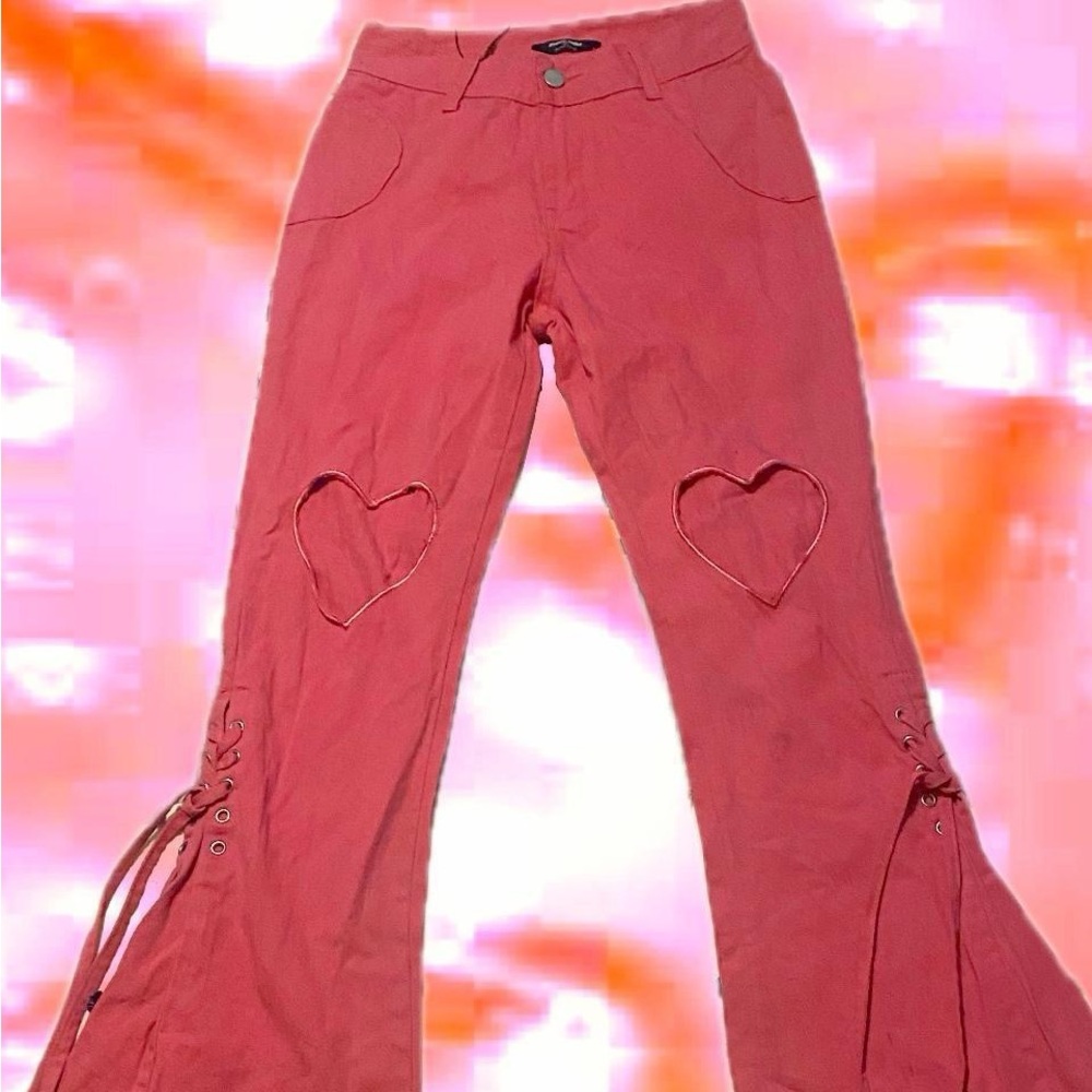 Stylish Pink Flare Pants with Heart Cutouts